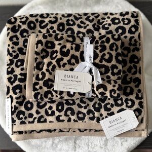 Bianca Made in Portugal Cheetah Leopard 4 Pc Towel Set Black Taupe 2 Bath 2 Hand
